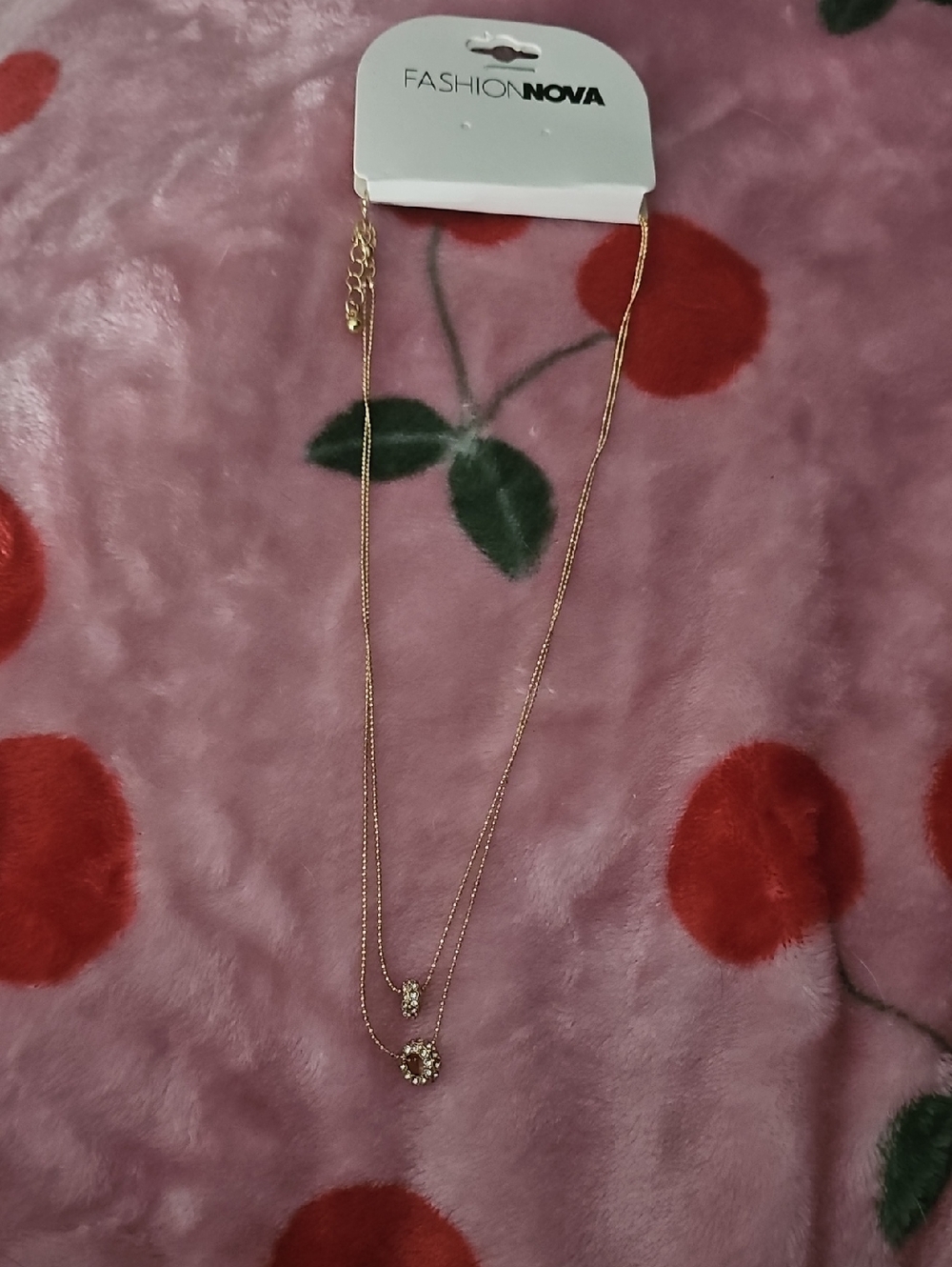Fashion Nova Gold Double-Layer Crystal Pendant Necklace